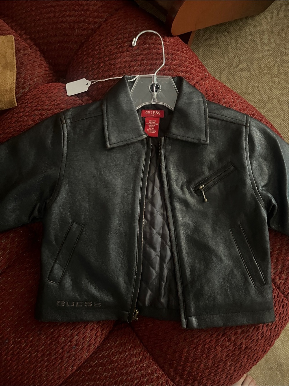 GUESS Black Quilted-Lined Faux Leather Jacket